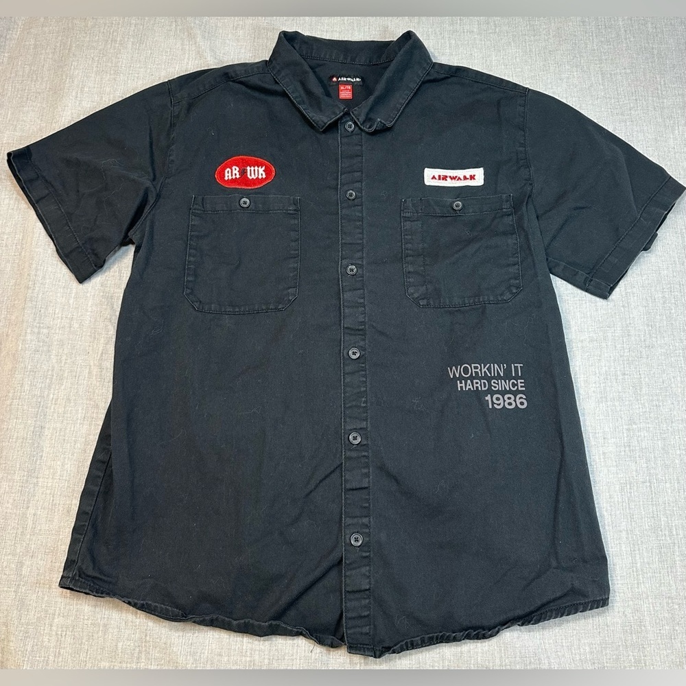 Airwalk Black Garage Grease Monkey Button Down Shirt Sz XL